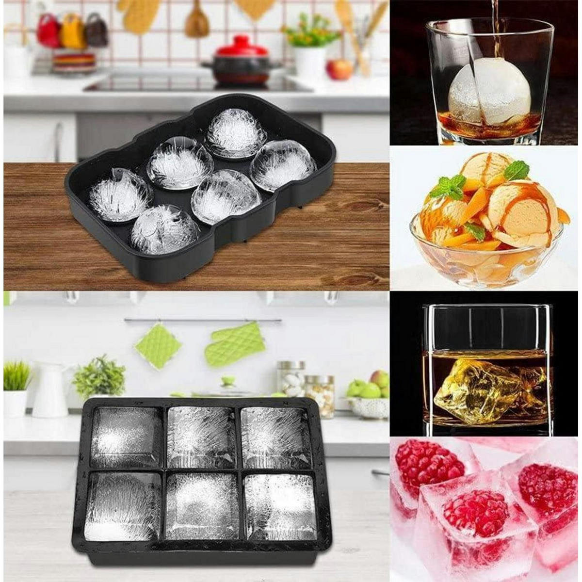 EISWÜRFELFORMEN 2-teiliges Set Silikon mit Deckel - Schwarz, Kunststoff (18.5/5/23.5cm)