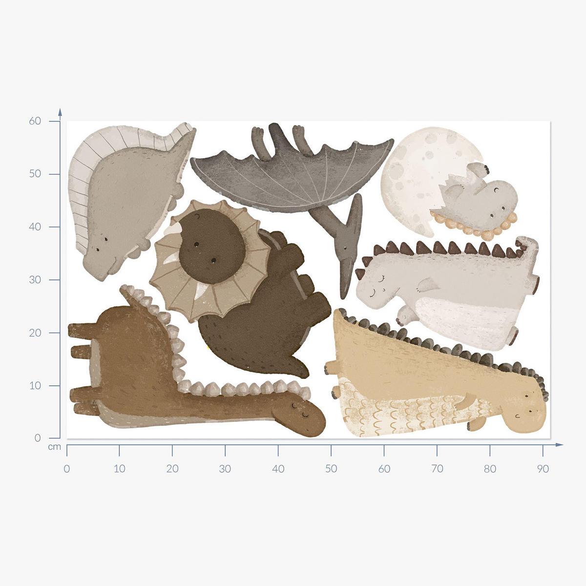 AUFKLEBER 60x91 cm Pastell-Dinosaurier - Braun, Kunststoff (60/91/0.1cm) - TULUP