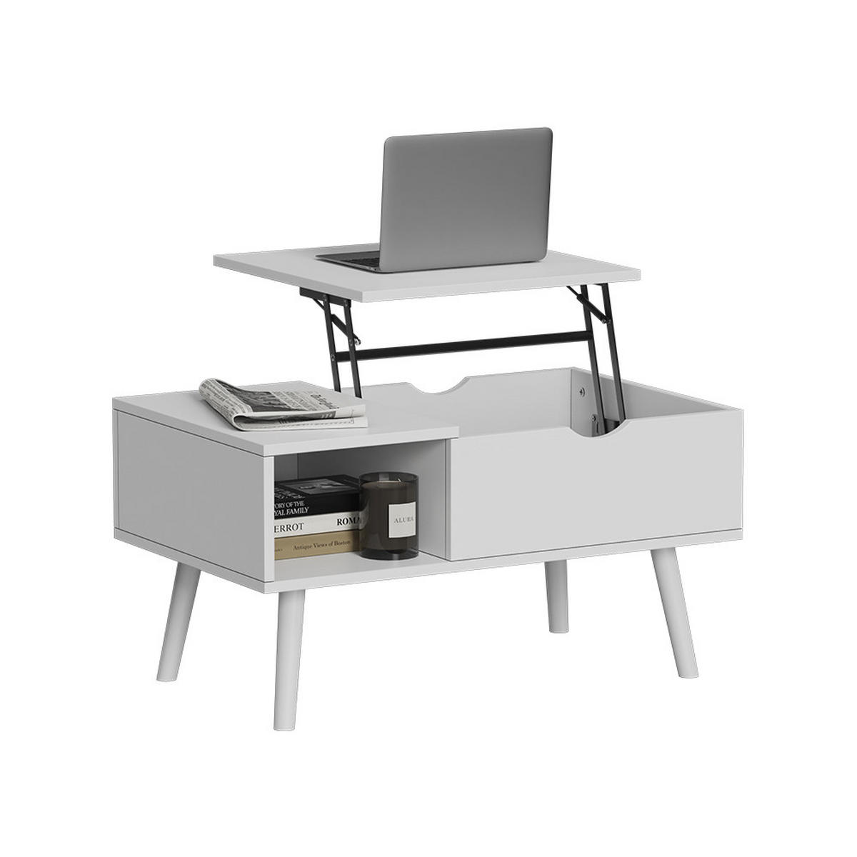 COUCHTISCH Stora Weiß 76 x 45 cm mit Liftfunktion - Weiß, Holzwerkstoff (45/76/40cm) - Vicco