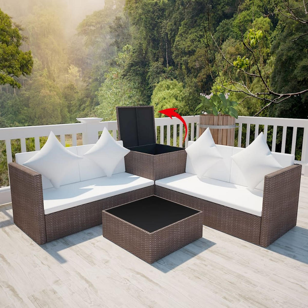 GARTEN-LOUNGE-SET 4-teilig Mit Auflagen Poly Rattan Braun - Braun, Kunststoff - vidaXL