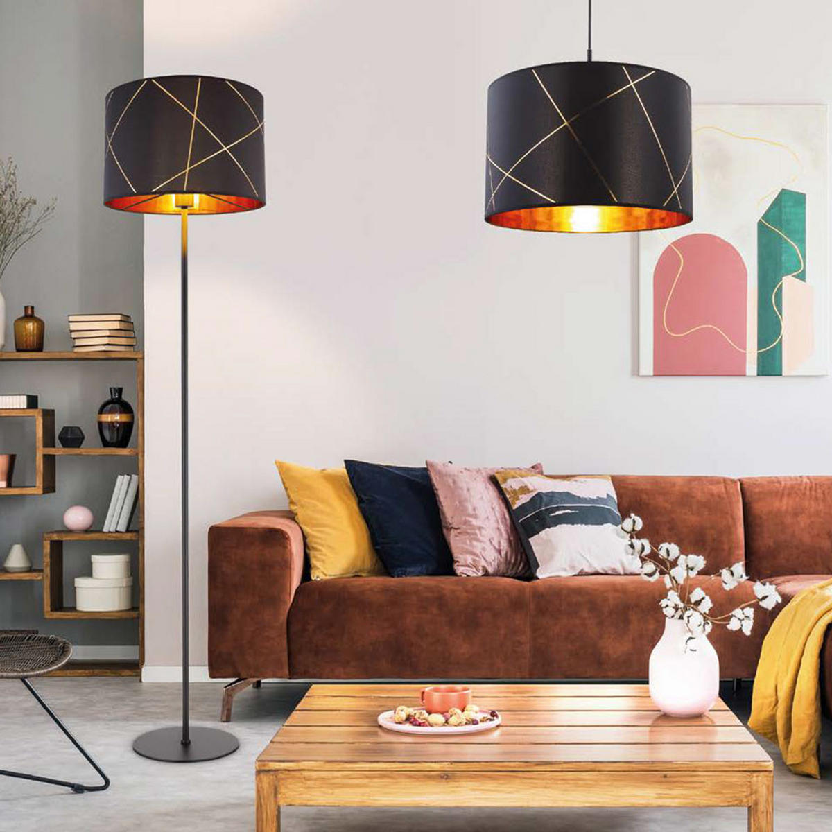 LED STEHLEUCHTE Metall Schwarz-Gold - Schwarz, Metall (38/38/151cm) - Globo Lighting