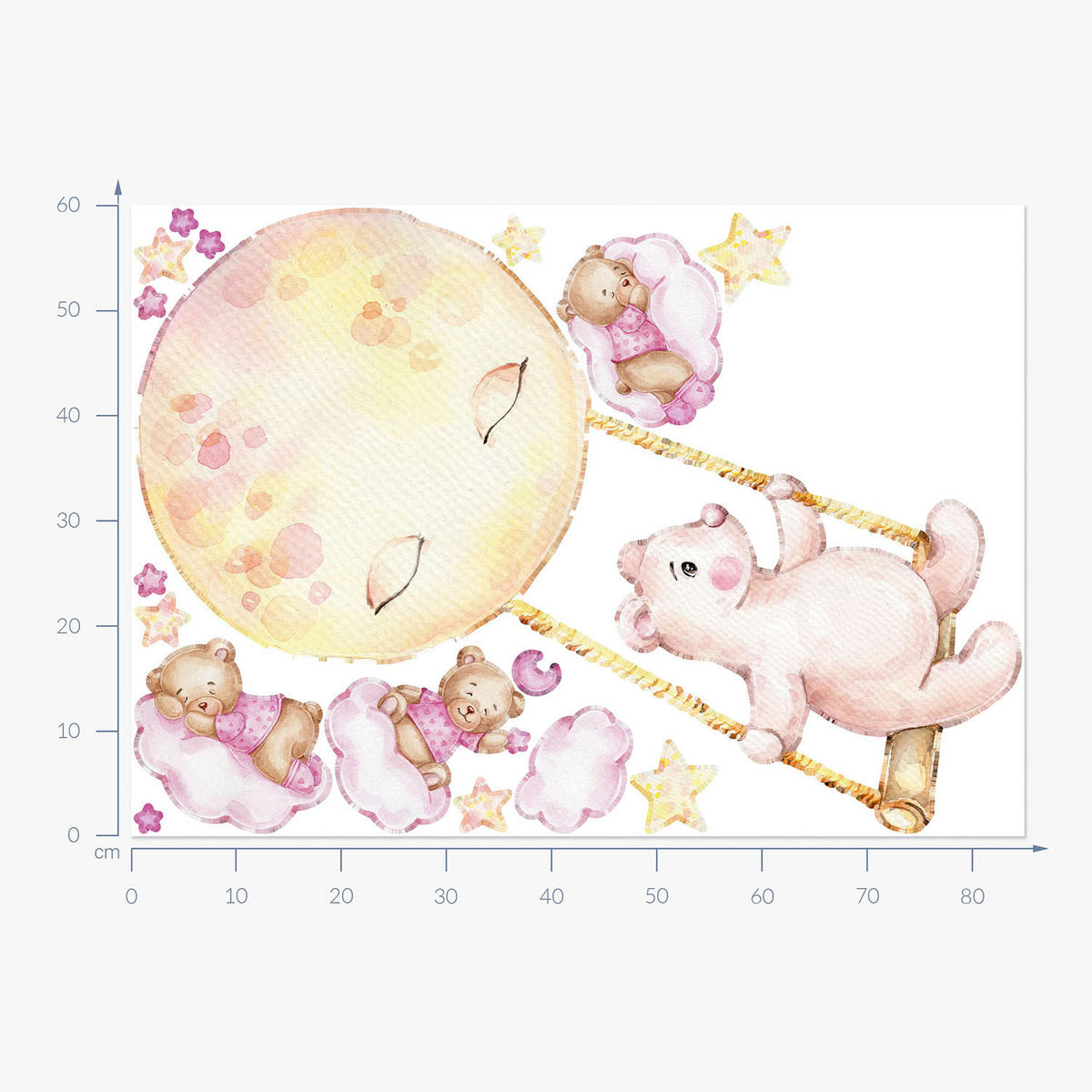 WANDAUFKLEBER 60x85cm - Teddybären am Himmel - Multicolor, Kunststoff (60/85/0.1cm) - Wallfluent