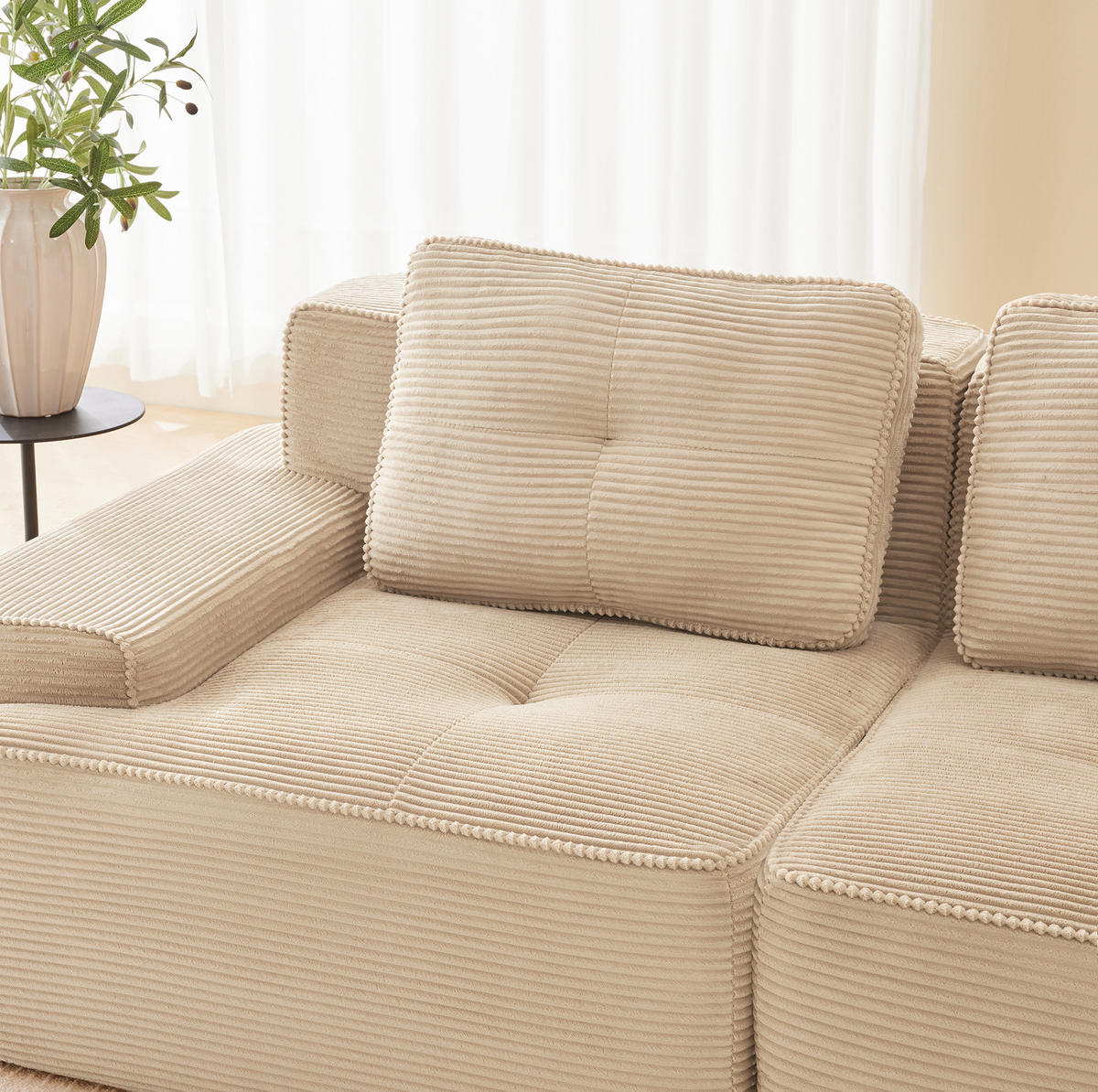ECKSOFA 206/206/69 cm Beige aus Cordstoff mit modularem Design - Beige, Textil (206/206cm) - OKWISH