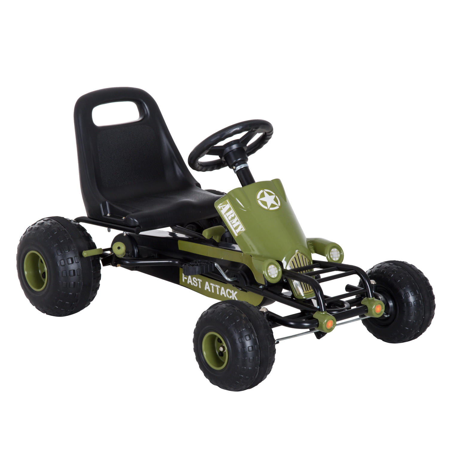 KINDER GO KART TRETAUTO, L105 x B54 x H61cm/L99 x B65 x H56cm, Grün - Grün, Metall (99/65/56cm) - HOMCOM