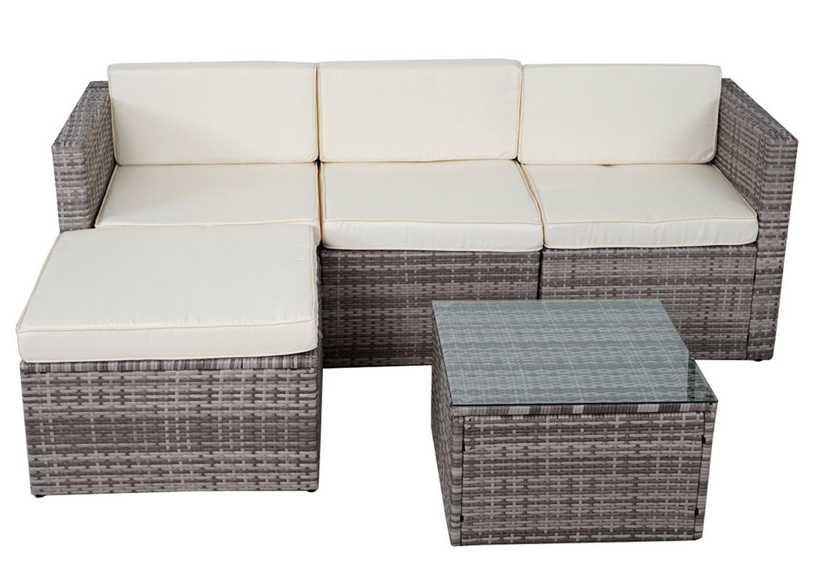 POLY-RATTAN-GARNITUR Grau - Grau, Kunststoff - MCW