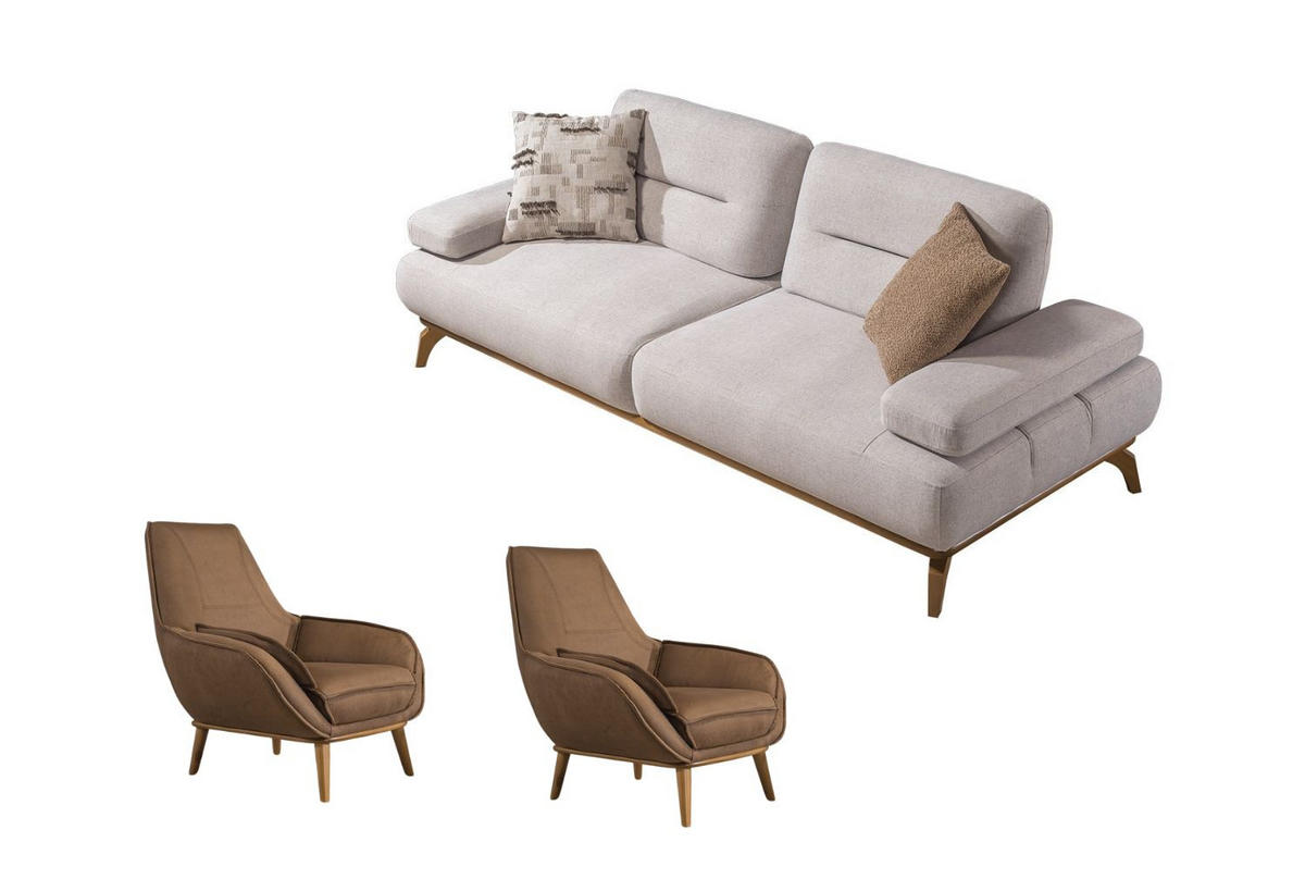 SITZGARNITUR Smooth Creme Stellvariante:3+1+1 - Creme, Holz (240/82/100cm) - Villa Möbel