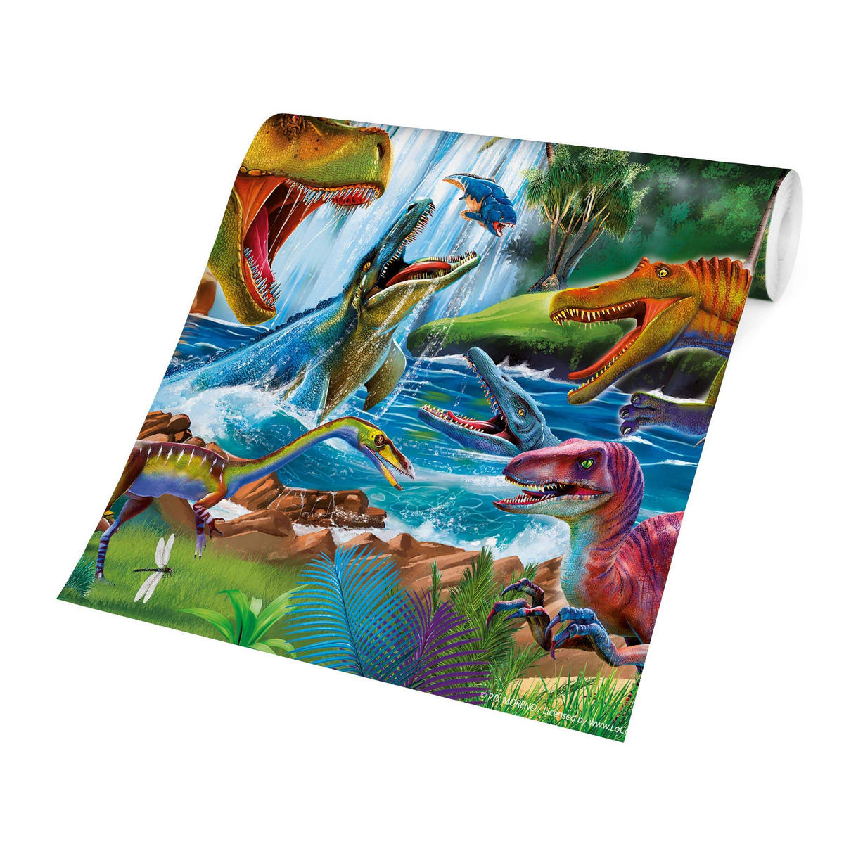 FOTOTAPETE Dinosaurier im Urzeitgewitter 240/240 cm - Multicolor, Papier (240/240cm) - Bilderwelten