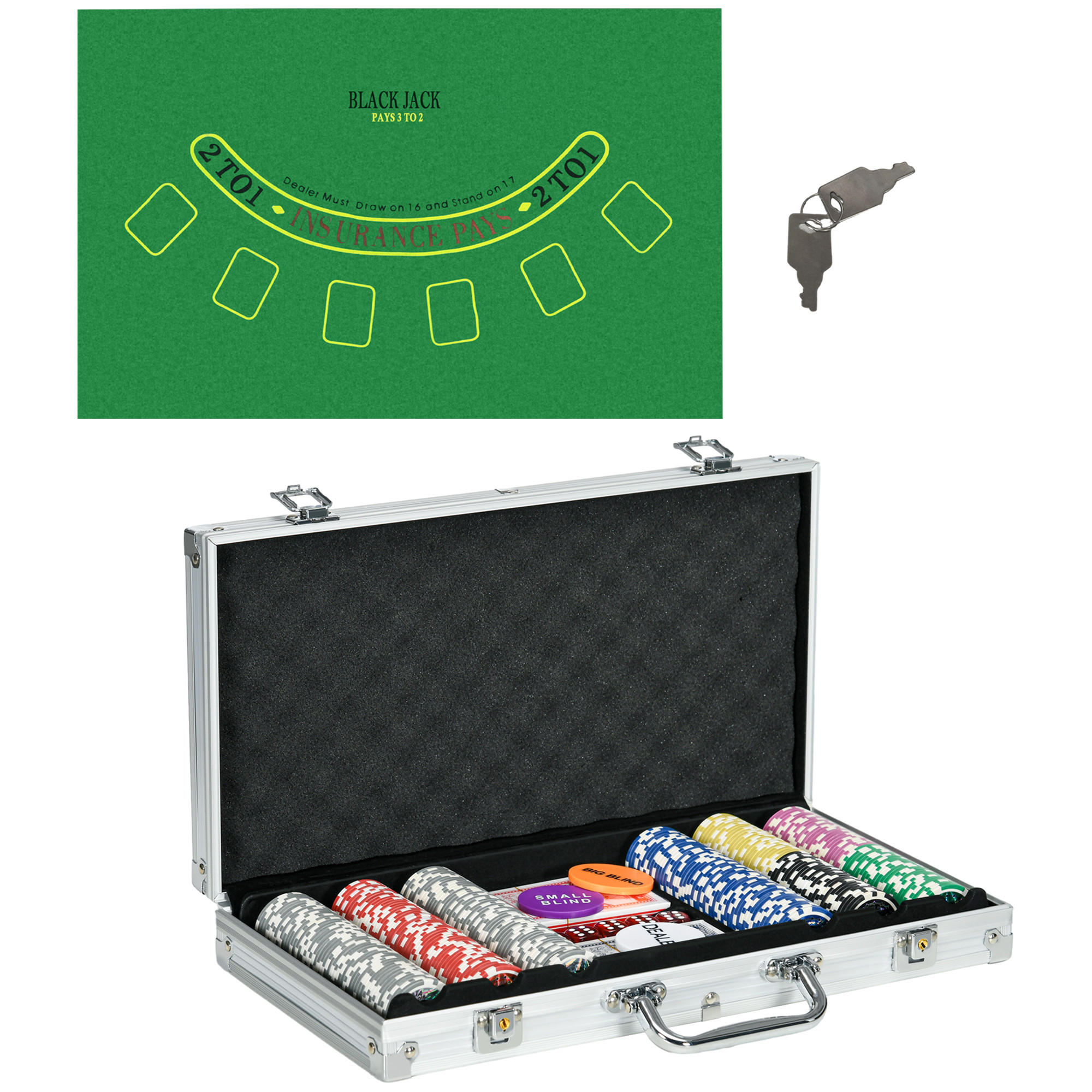 POKERKOFFER Set, 300 Pokerchips 11,5 Gramm, Pokerset mit Schloss Silber - Silberfarben, Metall (23/38.5cm)