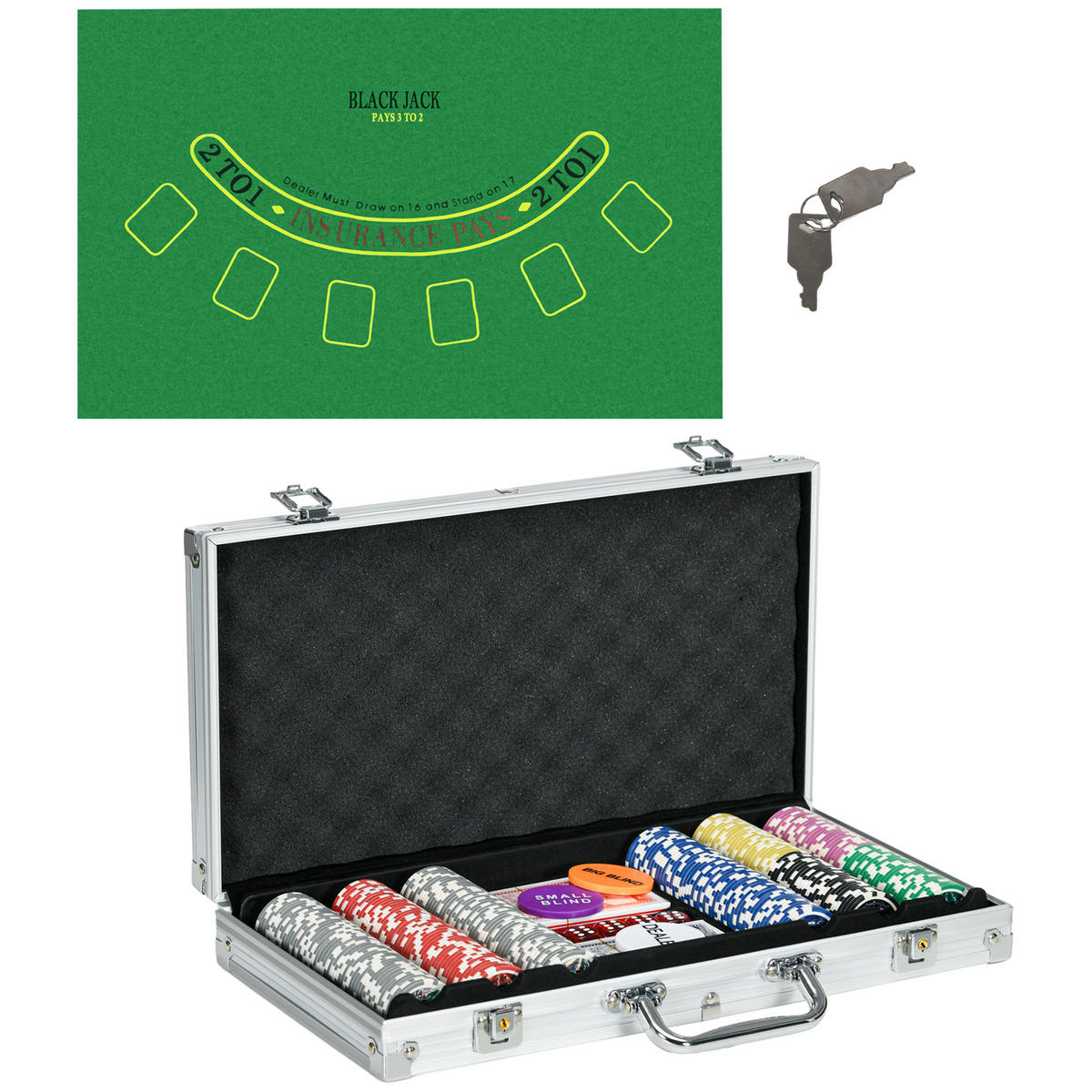 POKERKOFFER Set, 300 Pokerchips 11,5 Gramm, Pokerset mit Schloss Silber - Silberfarben, Metall (23/38.5cm)