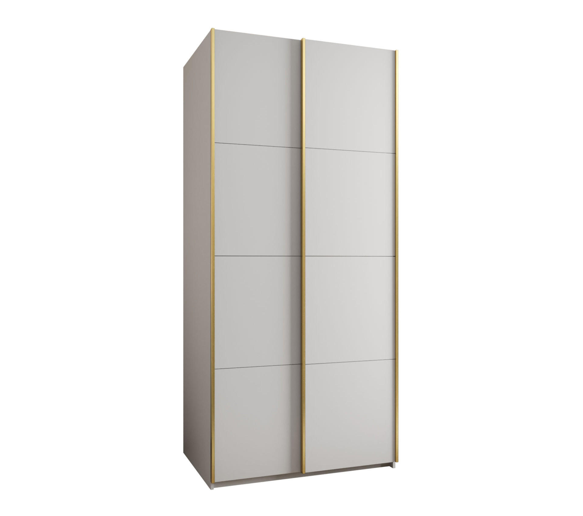 Abiks Möbel Schwebetürenschrank Weiß, Weiß, Gold 100x245x64 cm