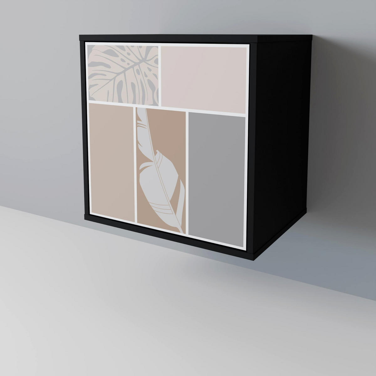 SIDEBOARD TROPICAL SHAPES, Schwarz, 57,5x42x72,5 cm, Schwarze Metallfüße - Multicolor/Schwarz, Holzwerkstoff/Metall (57.5/72.5/42cm) - SpaceRebels
