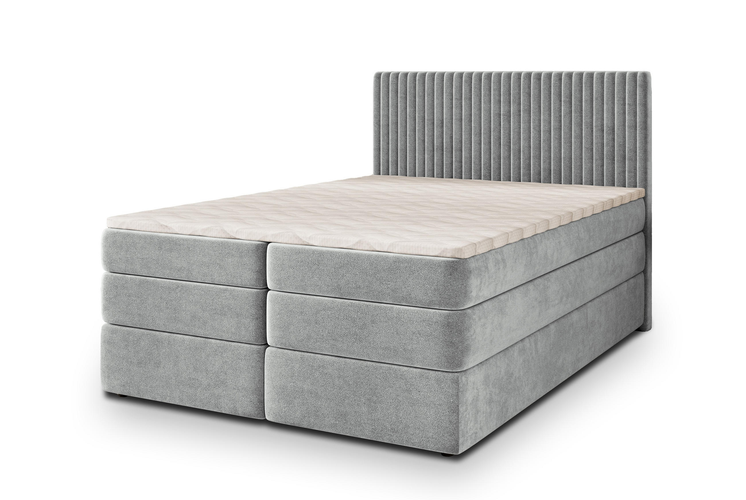 MASSENO POSTEL BOXSPRING FELBIO 180x200 cm, s matrací a úložným prostorem, světle šedá