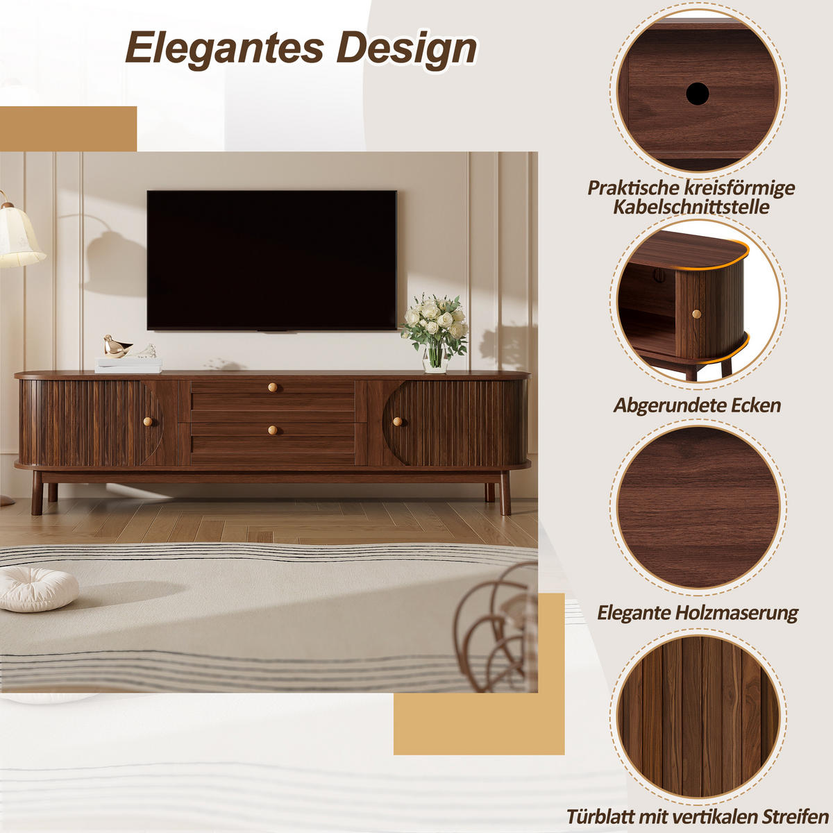 TV-SCHRANK Holzoptik Schubladen Stauraum modern - Walnussfarben, Holzwerkstoff (39.5/46/170cm) - FLIEKS