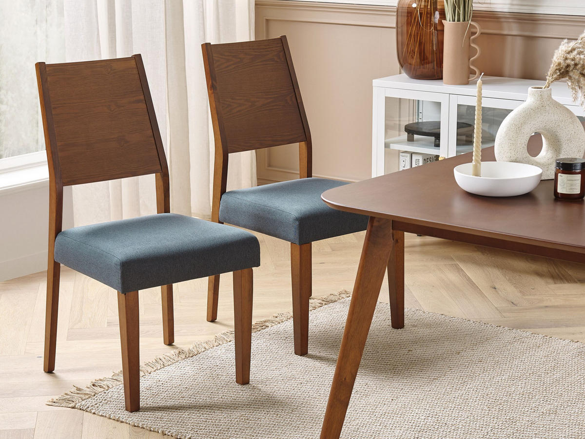 STUHL 2er-Set Gummibaumholz Dunkler Holzfarbton Elmira - Dunkelbraun, Holz/Textil (48/94/43cm) - Beliani