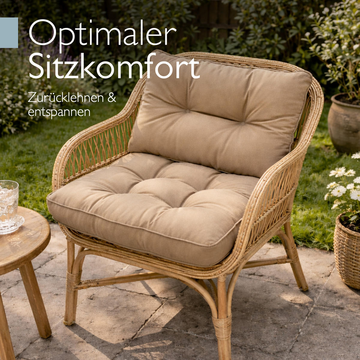LOUNGEKISSEN Flair Outdoor Sitz 60x60x10cm mit Rücken 60x40x12cm Natur (2tlg) - Naturfarben, Textil (60/60cm) - Beautissu 