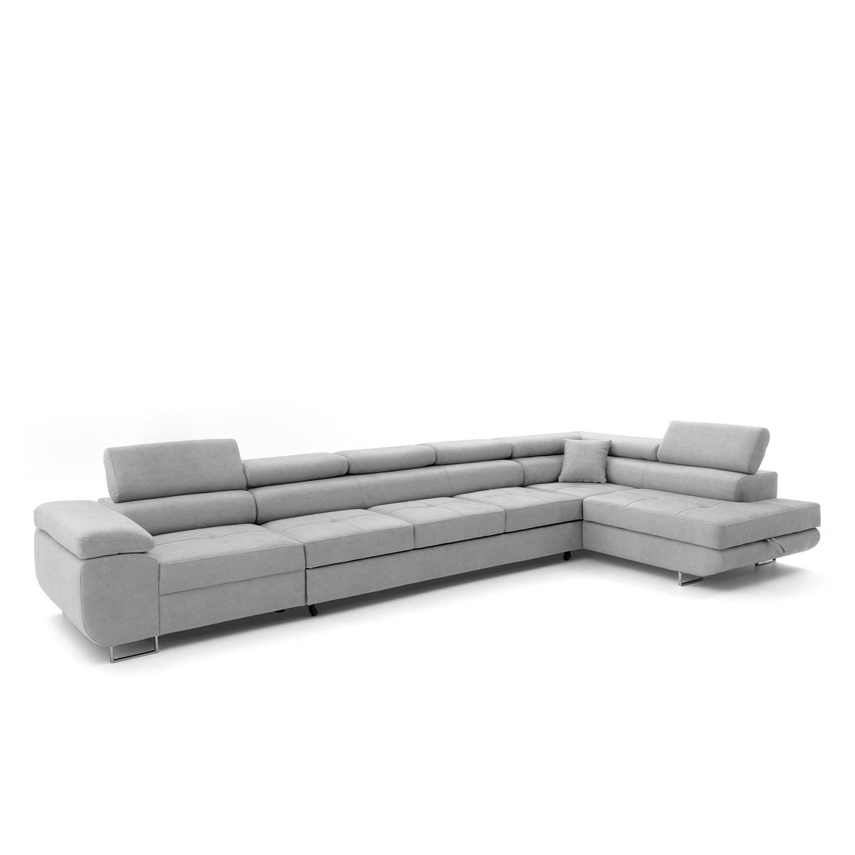 ECKSOFA WILD XXL Rechts mit Schlaffunktion 125x240 Velours Hellgrau - Silberfarben/Hellgrau, Holz/Textil (200/400cm) - Muffo