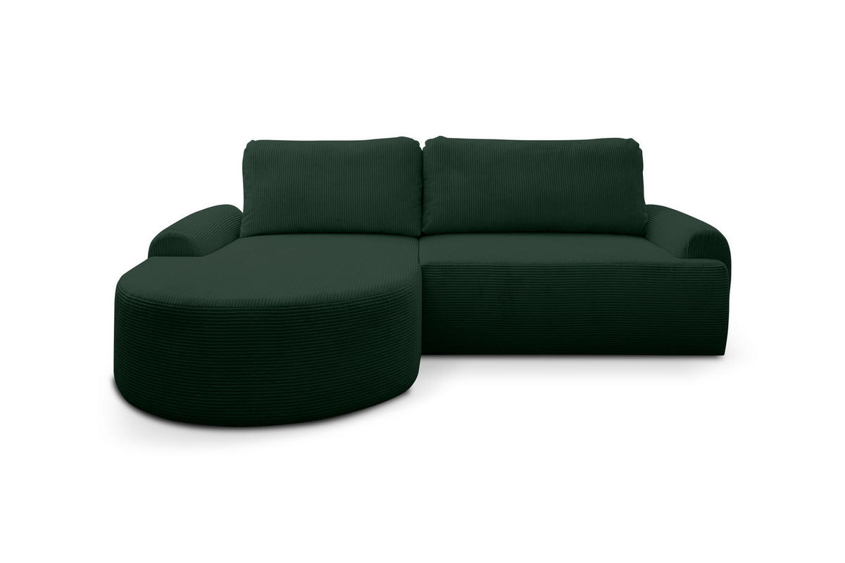 ECKSOFA Dream Cord in L-Form mit Schlaffunktion und Bettkasten, Farbe: Grün, Cordstoff, Ottomane Links - Grün, Textil (136/260cm) - VENASI MÖBEL