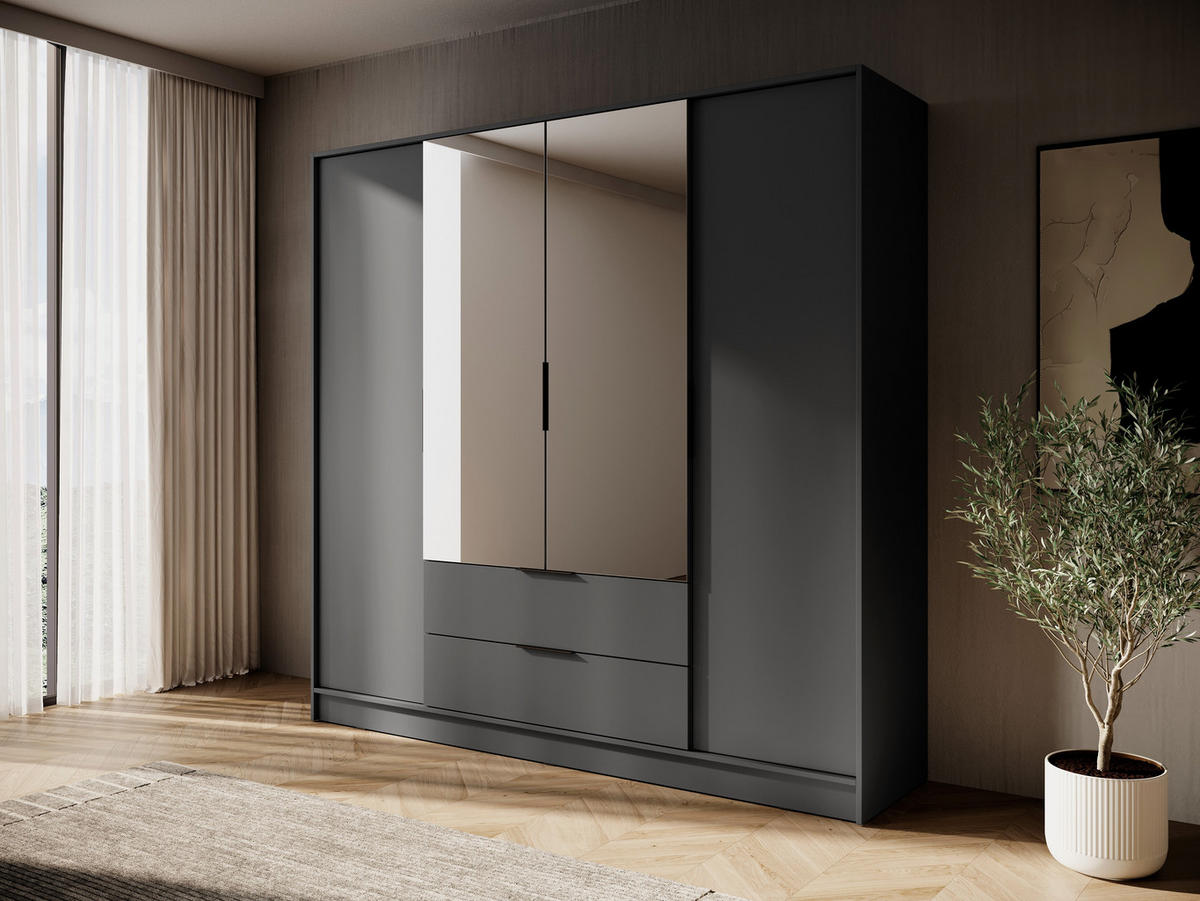 KLEIDERSCHRANK – 206 cm – Kelly – Graphitfarben - Graphitfarben, Holzwerkstoff (206/200/51cm) - hi-markt