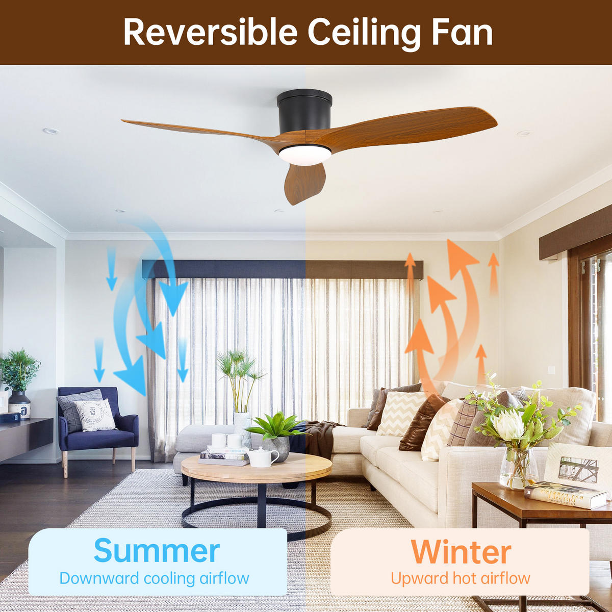 DECKENVENTILATOR 52Zoll LED Licht 18W ABS Flügel Dimmbar - Braun, Kunststoff (132/132/22.86cm) - CASIVA