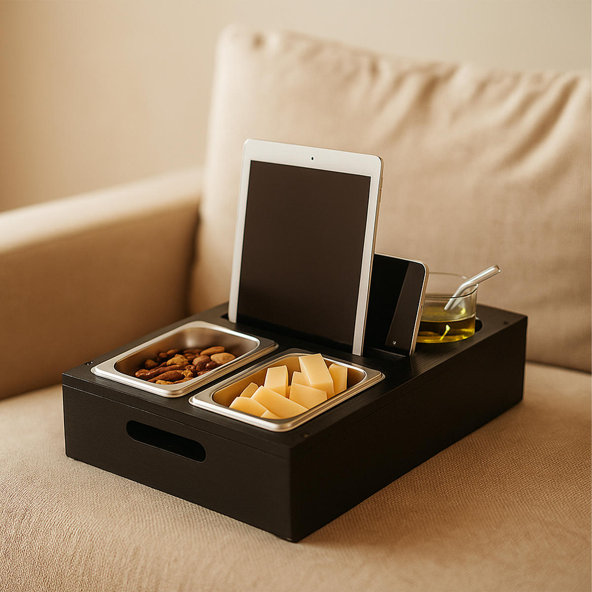 COUCHBAR - Schwarz, Naturmaterialien/Holz (40/8/26cm) - Relaxdays