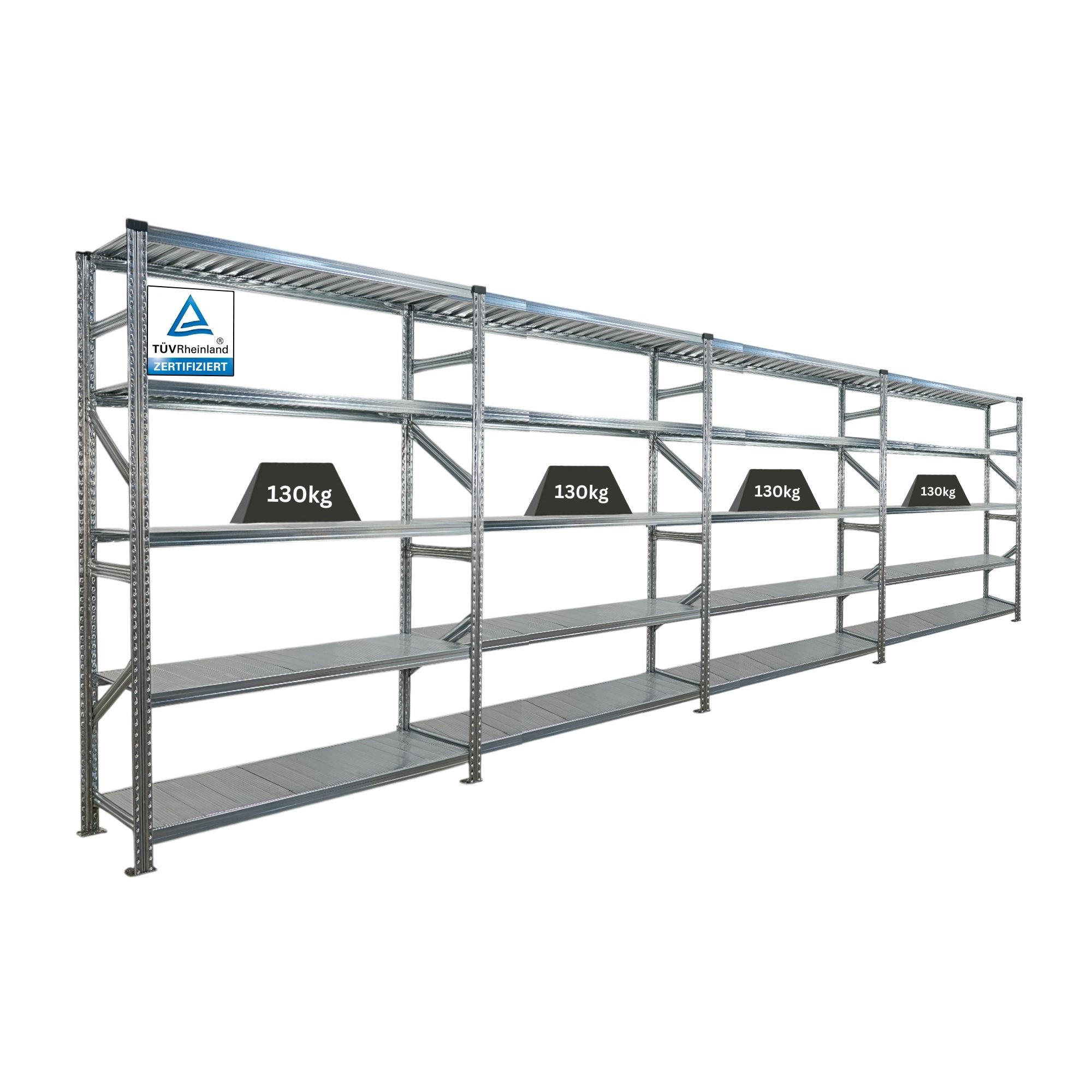 FACHBODENREGAL Proximo Stecksystem 200x600x50cm 5 Ebenen Fachlast 130 kg Beidseitig nutzbar Verzinkt - Silberfarben, Metall (600/200/50cm) - PROREGAL