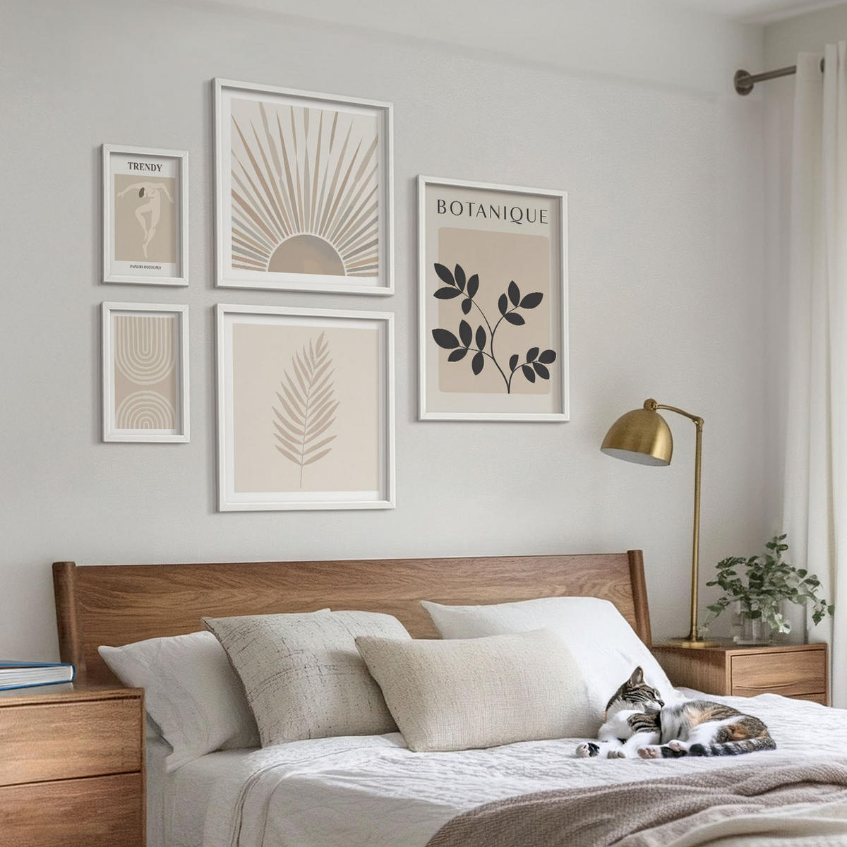 BILDER SET 5er Set - 50x50 cm & 20x30 cm & 40x60 cm Weißer Rahmen - Abstrakte Poster im Boho-Stil in Pastellfarben - Weiß, Kunststoff (40/60cm) - TULUP