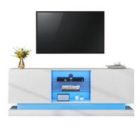 TV-SCHRANK aus Spanplatte 160x38,5x60 cm Weiß mit verstellbarer Glasablage, USB-Lichtleiste und leisem Scharnier - Weiß, Holzwerkstoff (160/60/38.5cm) - Modfu