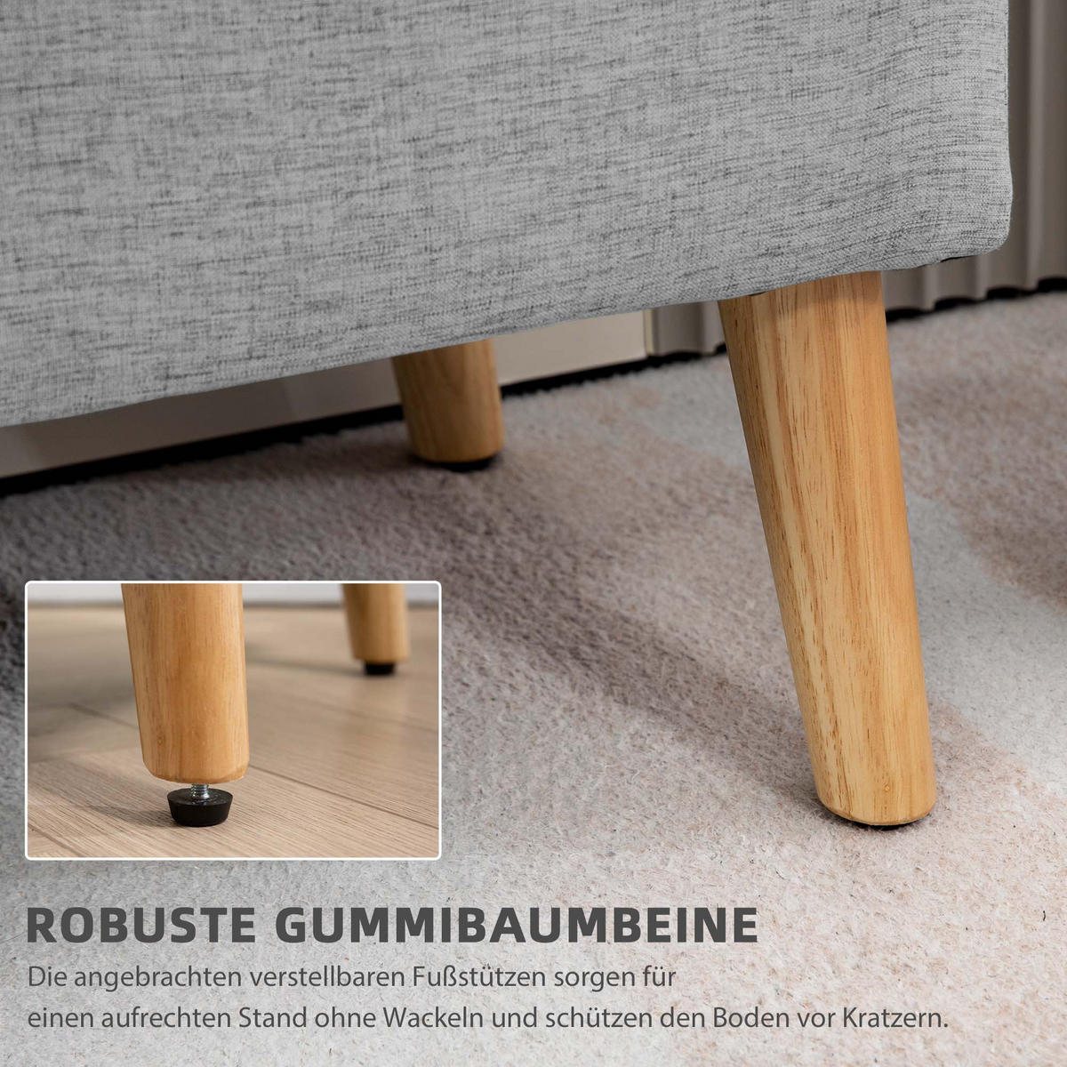 SITZBANK Polsterbank mit Stauraum scandinavia Truhenbank Polyester Holz Grau - Grau, Kunststoff (39/45/110cm) - HOMCOM