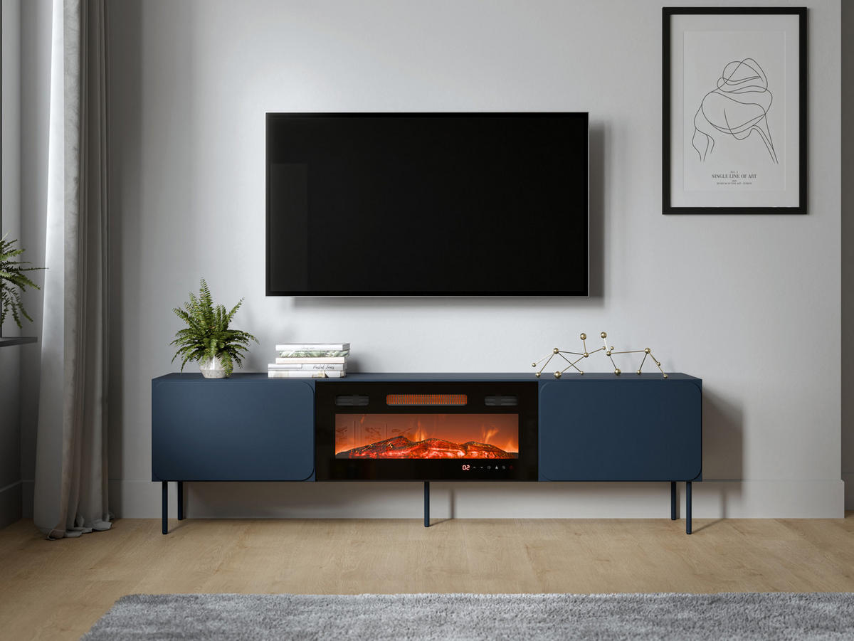 TV-LOWBOARD Rafael 200 EF mit Kamin - Blau, Holzwerkstoff/Metall (200/58/40cm) - MIRJAN24