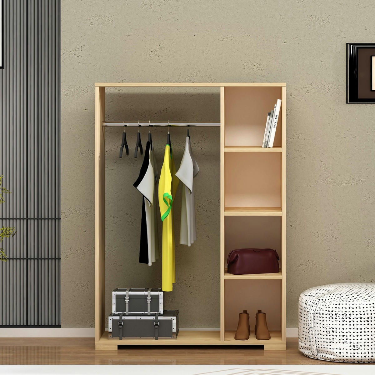 KLEIDERSCHRANK Nesbyen - Eichefarben, Holzwerkstoff/Kunststoff (90/126/30cm) - [en.casa]