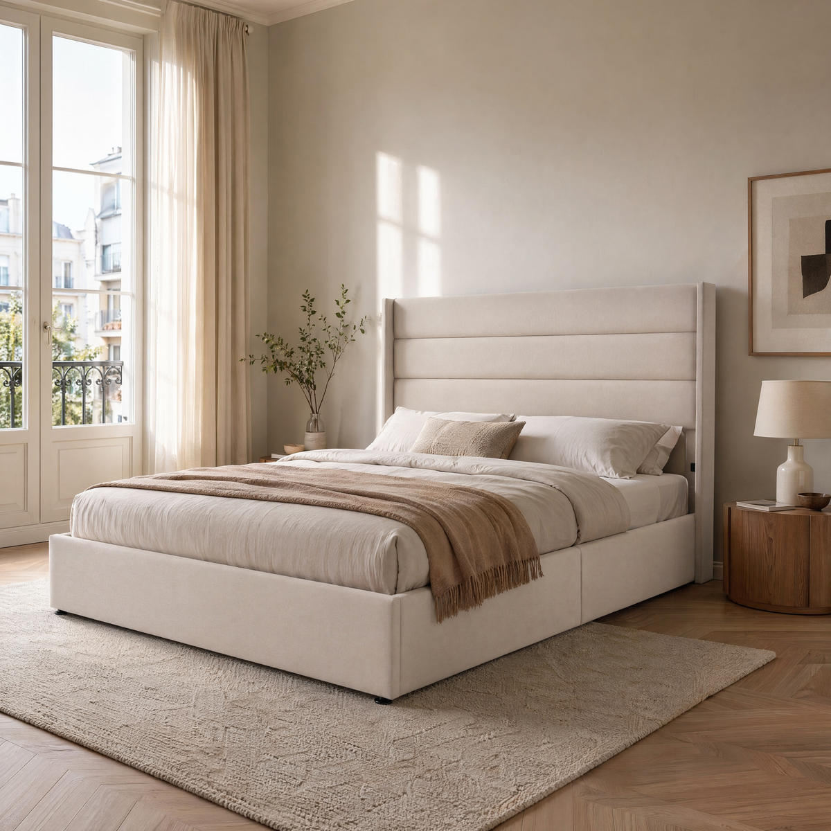 POLSTERBETT BEIGE 160x200cm, Hydraulischer Stauraum, Modernes Design - Beige, Holz/Kunststoff (160/200cm) - SHOPENTRA