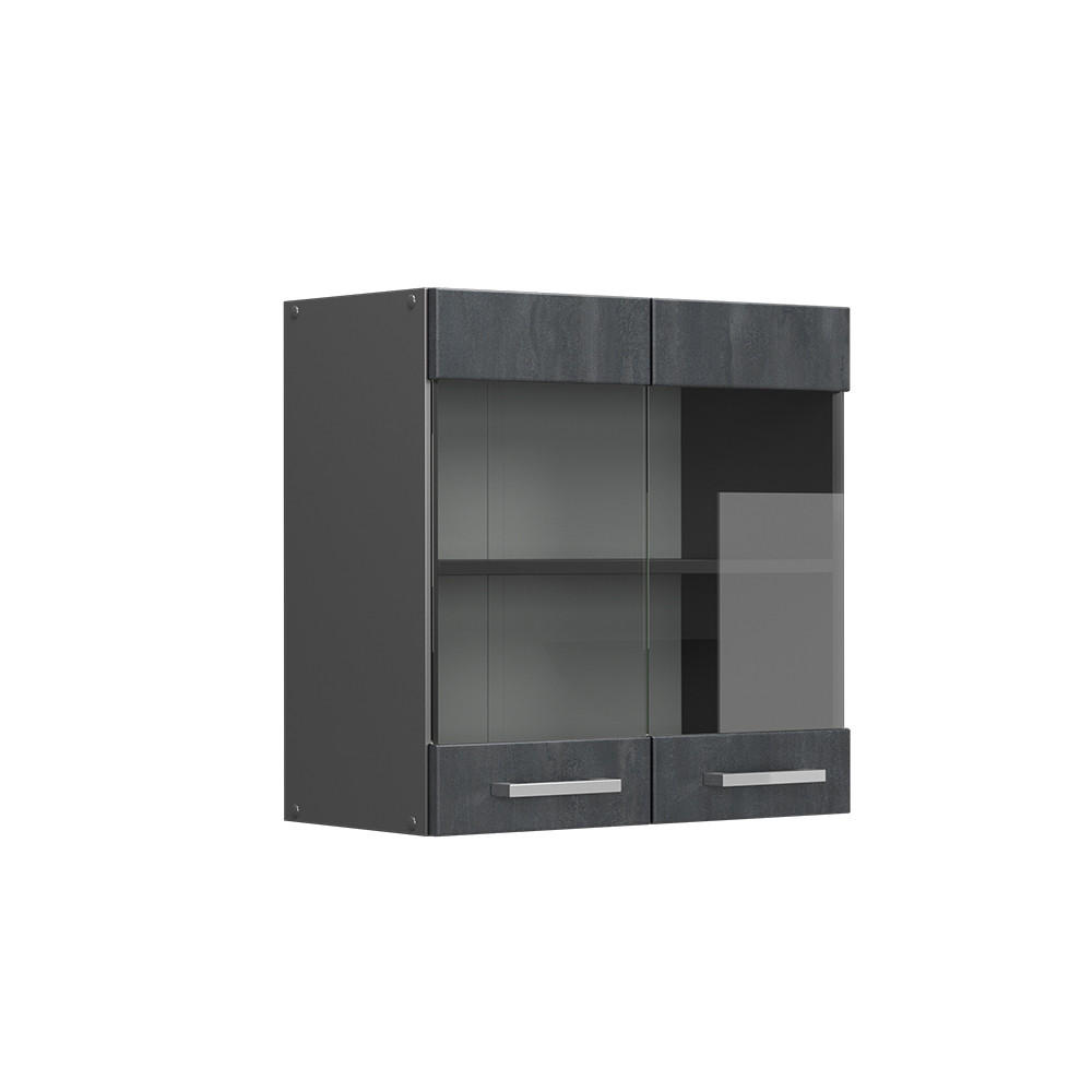 KÜCHENGLASSCHRANK R-Line Schwarz Beton 60 cm - Anthrazit/Schwarz, Holzwerkstoff (60/60/31cm) - Vicco