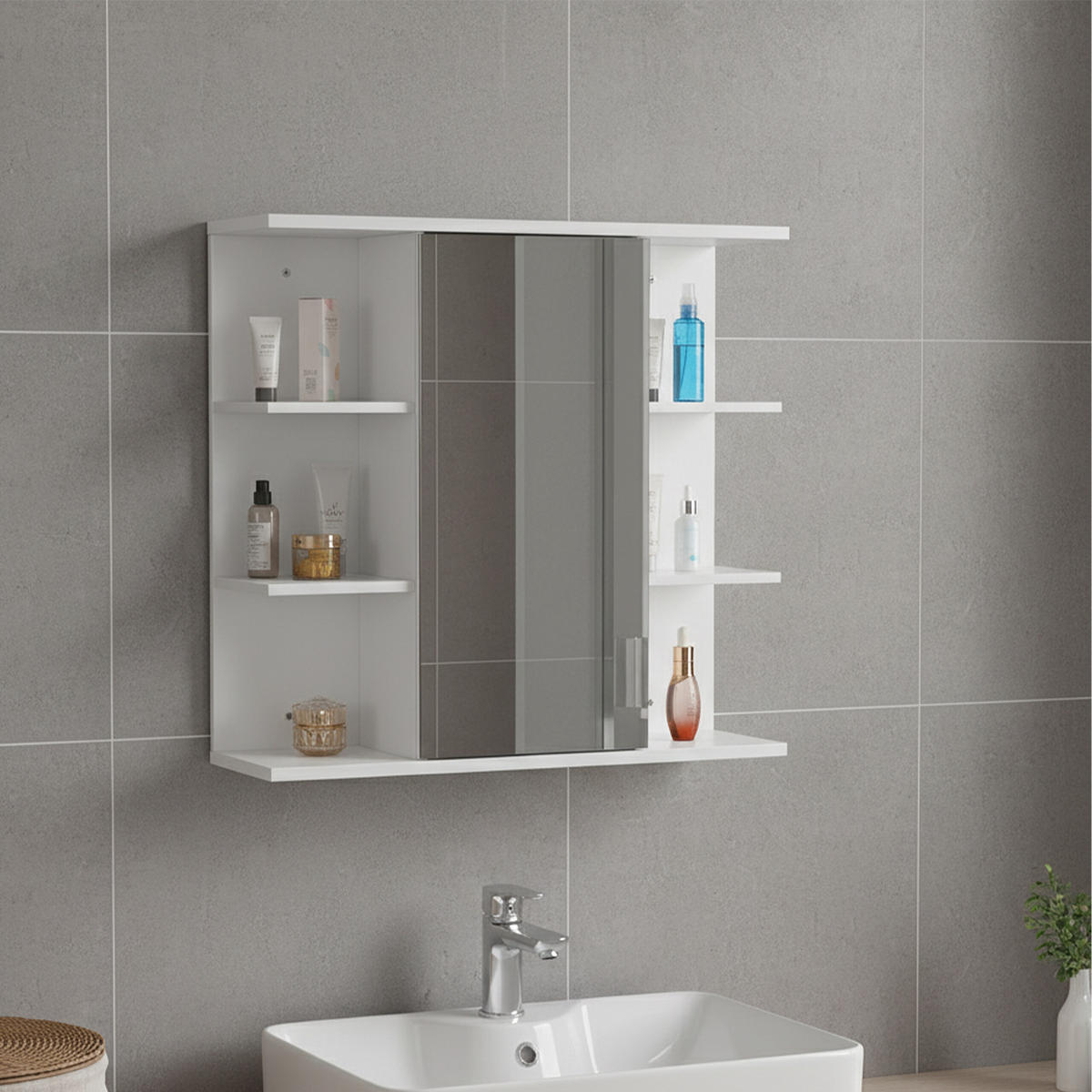 ZRKADLOVÁ skriňa - biela, kompozitné drevo/sklo (62/64/21cm) - Relaxdays