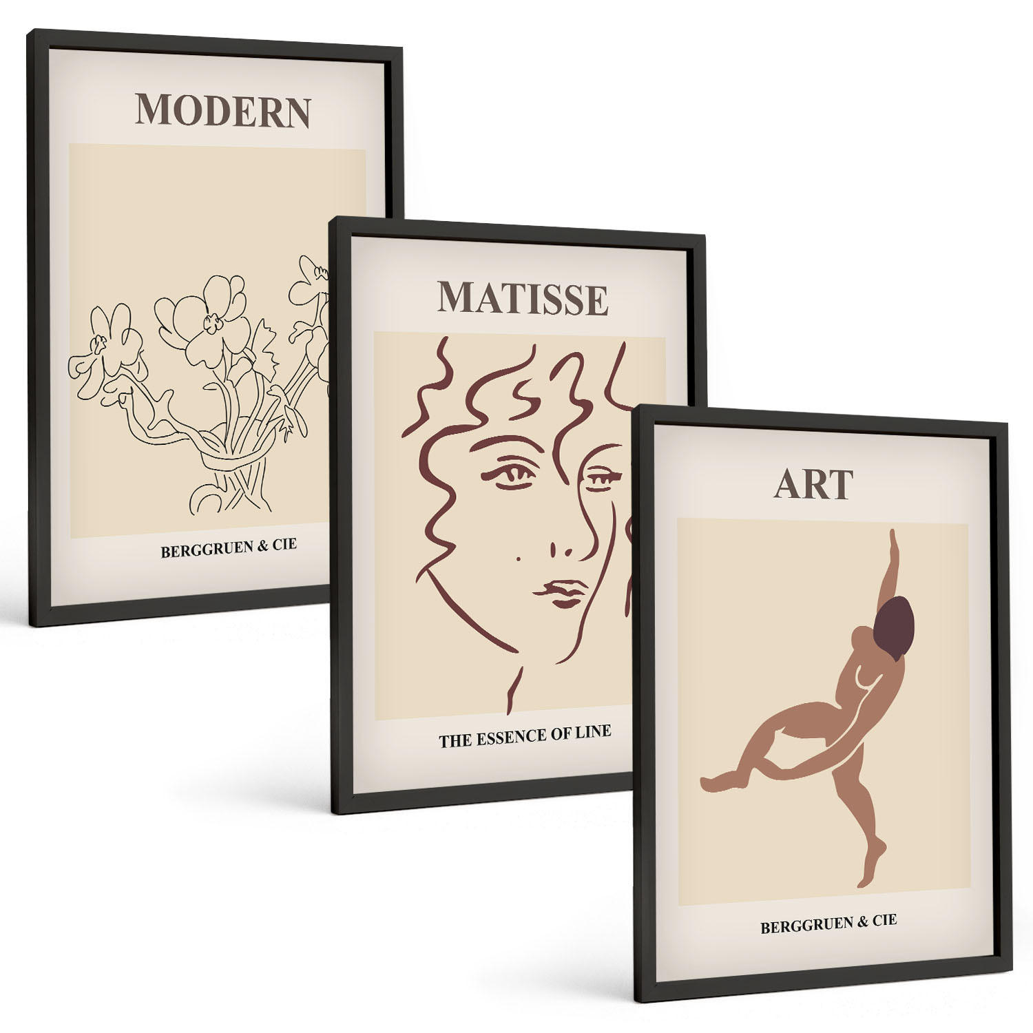 BILDER SET 3er Set - 40x60 cm Schwarzer Rahmen - Stilvolle Grafiken, Blumen, Figuren - Schwarz, Kunststoff (40/60cm) - TULUP