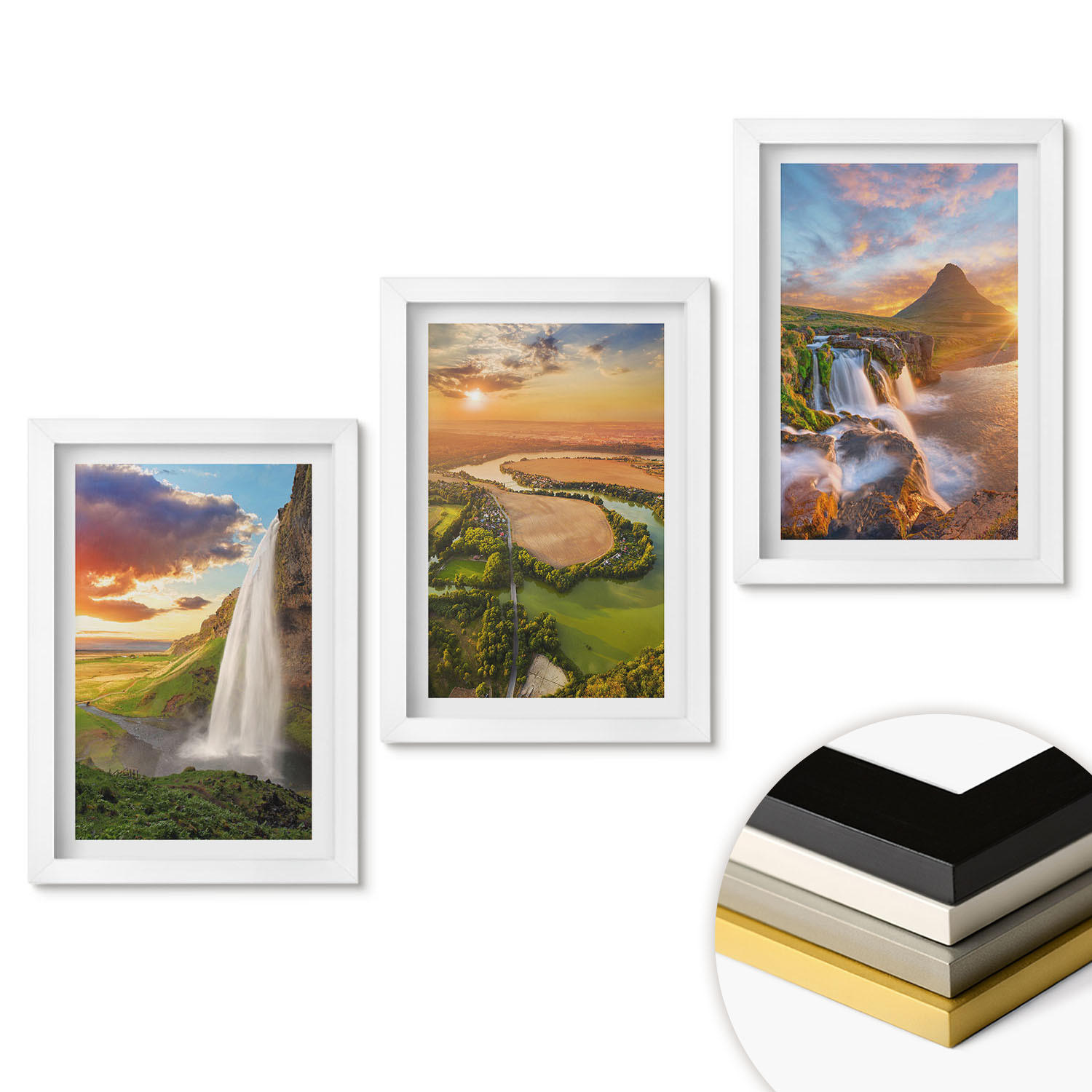 WANDBILDER 3er-Set - 20x30 cm Weißer Rahmen - Wasserfälle Landschaften im Westen - Weiß, Kunststoff (20/30cm) - ArtPrintCave