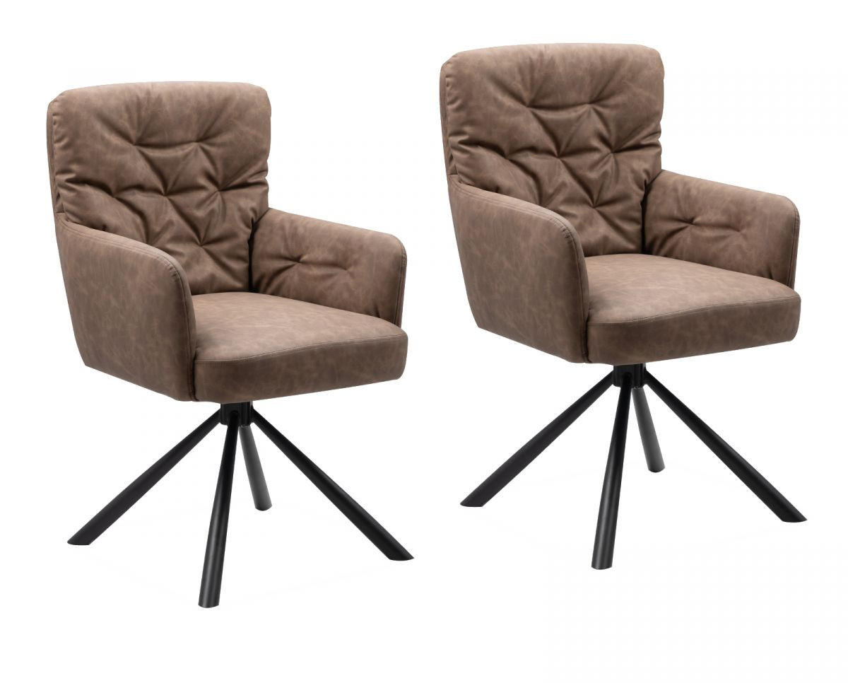 STUHL 2er-Set braun Leder-Optik, Esszimmerstuhl drehbar - Schwarz/Braun, Holz/Textil (57/95.5/57cm) - Furn.Design