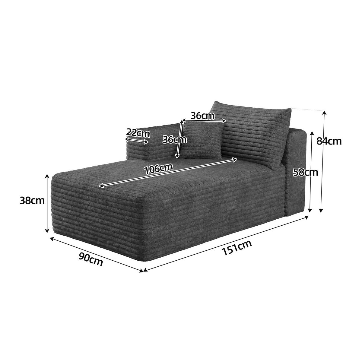 RÉCAMIERE DE-34736 rechte Chaiselongue mit Corduroy Dunkelgrau - Dunkelgrau, Textil (90/58/151cm) - ComfortXL