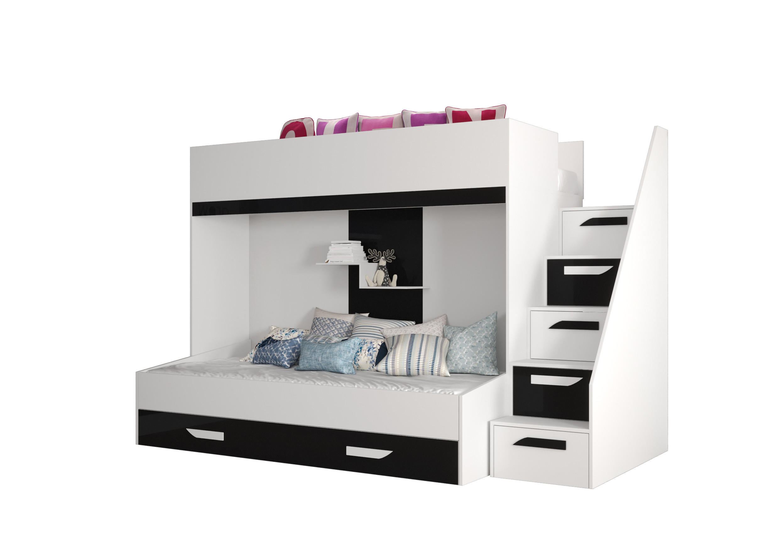 Abiks Möbel Etagenbett Weiß, Schwarz 90x200 cm