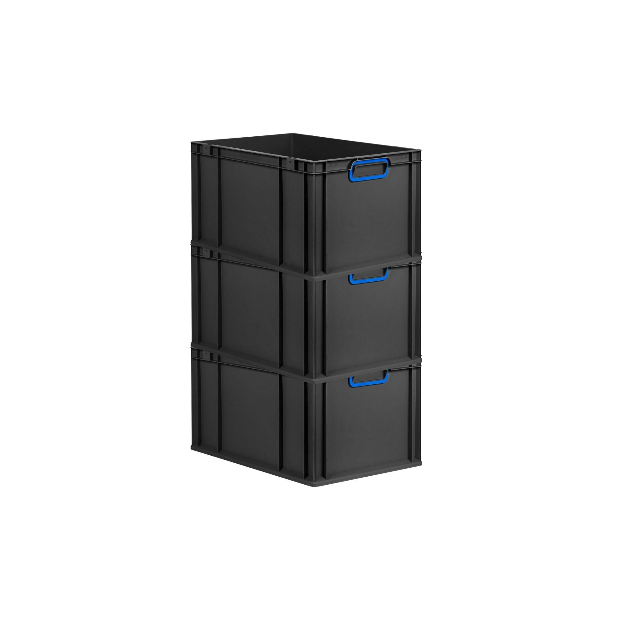 EUROBOX 3x NextGen Color 32x40x60 cm 65 Liter Griffe blau zu, Schwarz - Blau/Schwarz, Kunststoff (40/32/60cm) - PROREGAL