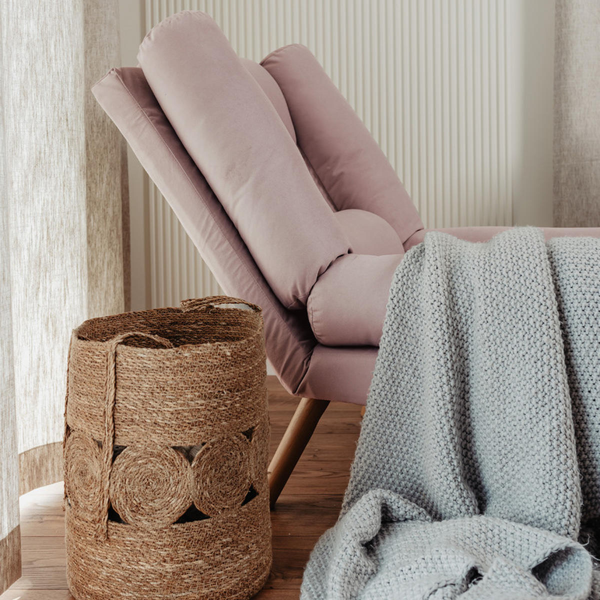 RELAXSESSEL LILA mit hocker, 75/75/100 cm, Rosa - Rosa, Holz/Textil (75/100/75cm) - Idohome