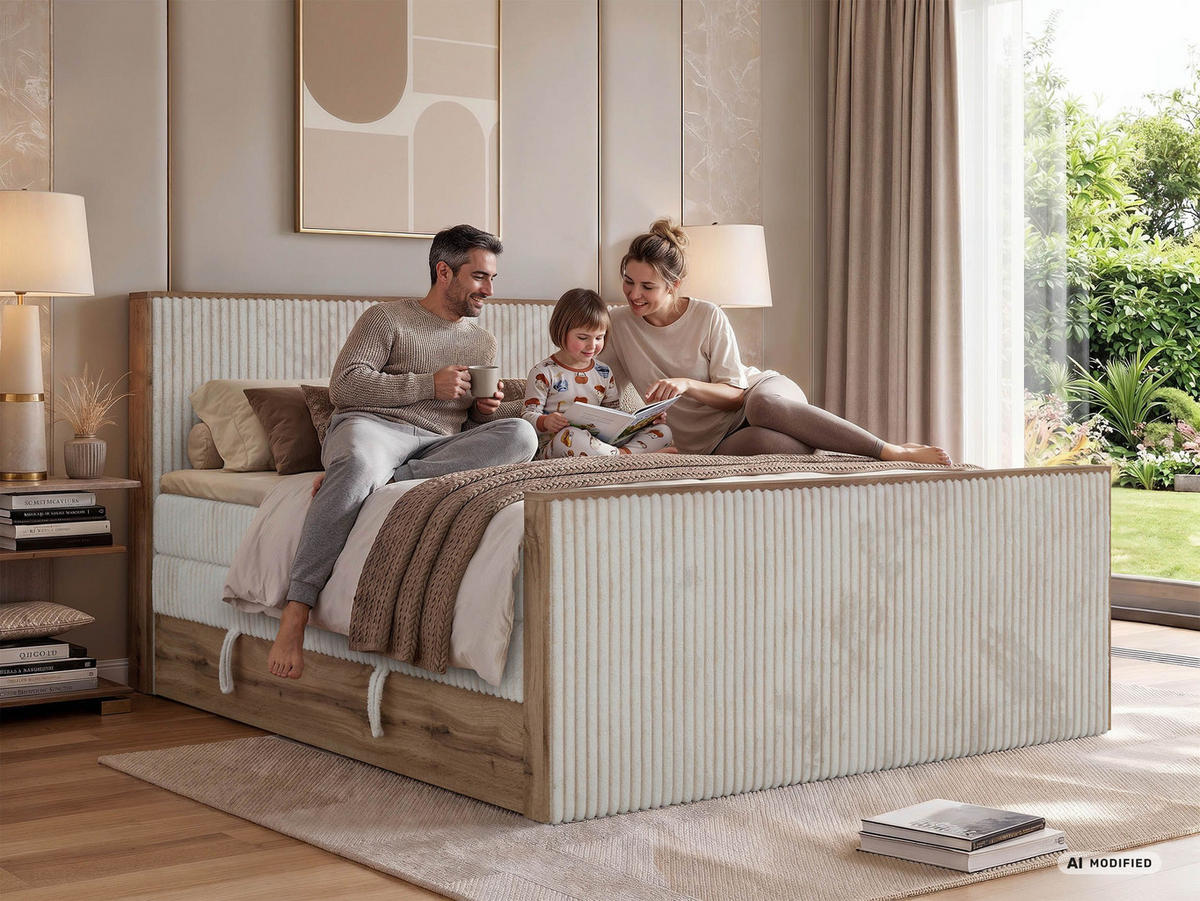 POSTEL BOXSPRING WOOD KING DUO 140/200 - Béžová Manšestr - Topper Visco - H3 - černá/béžová, textil/plast (140/200cm) - MKS