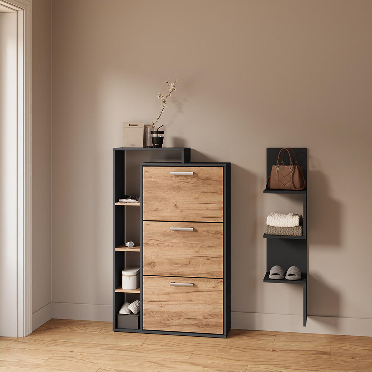 ECKREGAL Vesuvio Schwarz 28 x 116.4 cm - Schwarz, Holzwerkstoff (28/116.4/28cm) - Livinity®