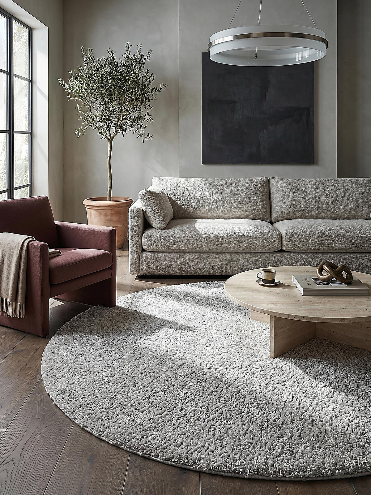 TEPPICH LYNE, einfarbig, Grau, Ø 133 cm - Grau, Textil (133/133cm) - KADIMA DESIGN