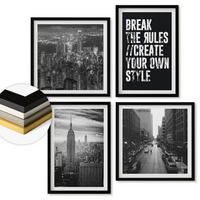 WANDBILDER 4er-Set - 50x50 cm & 40x60 cm Schwarzer Rahmen - Inspiration für Schwarz-Weiß-Darstellungen von Stadtstraßen - Schwarz, Kunststoff (50/50cm) - ArtPrintCave