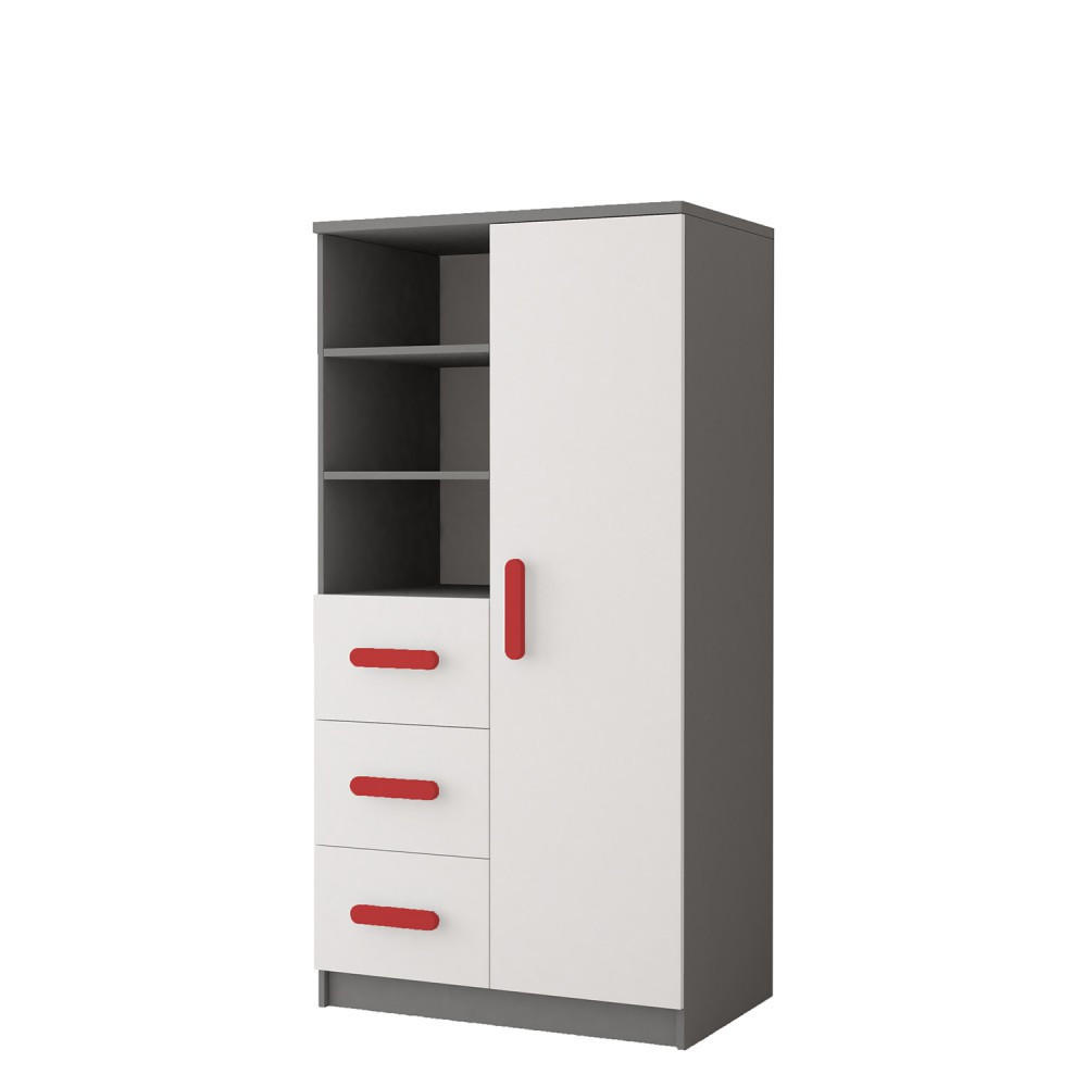 REGAL 80/159/40 cm Jonas II 3S1D 05 Grau/Weiß + rote Griffe - Rot/Weiß, Holz/Holzwerkstoff (80/160/40cm) - imoebel24