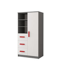 REGAL 80/159/40 cm Jonas II 3S1D 05 Grau/Weiß + rote Griffe - Rot/Weiß, Holz/Holzwerkstoff (80/160/40cm) - imoebel24