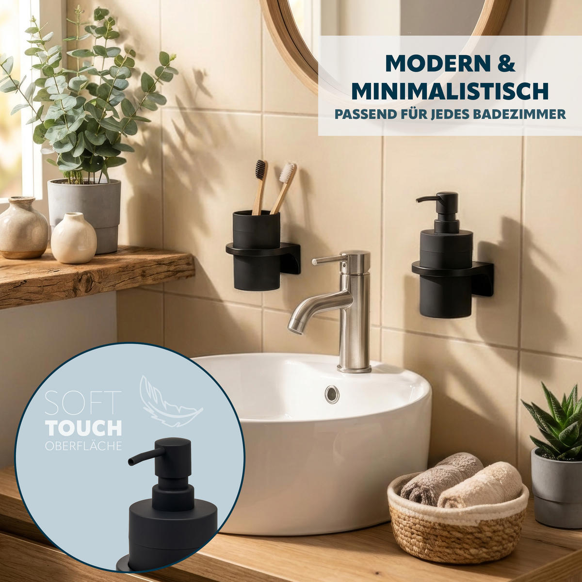 BADACCESSOIRESET SAVONA Softtouch (2er-Set) - Schwarz, Kunststoff (7/16/19cm) - bremermann