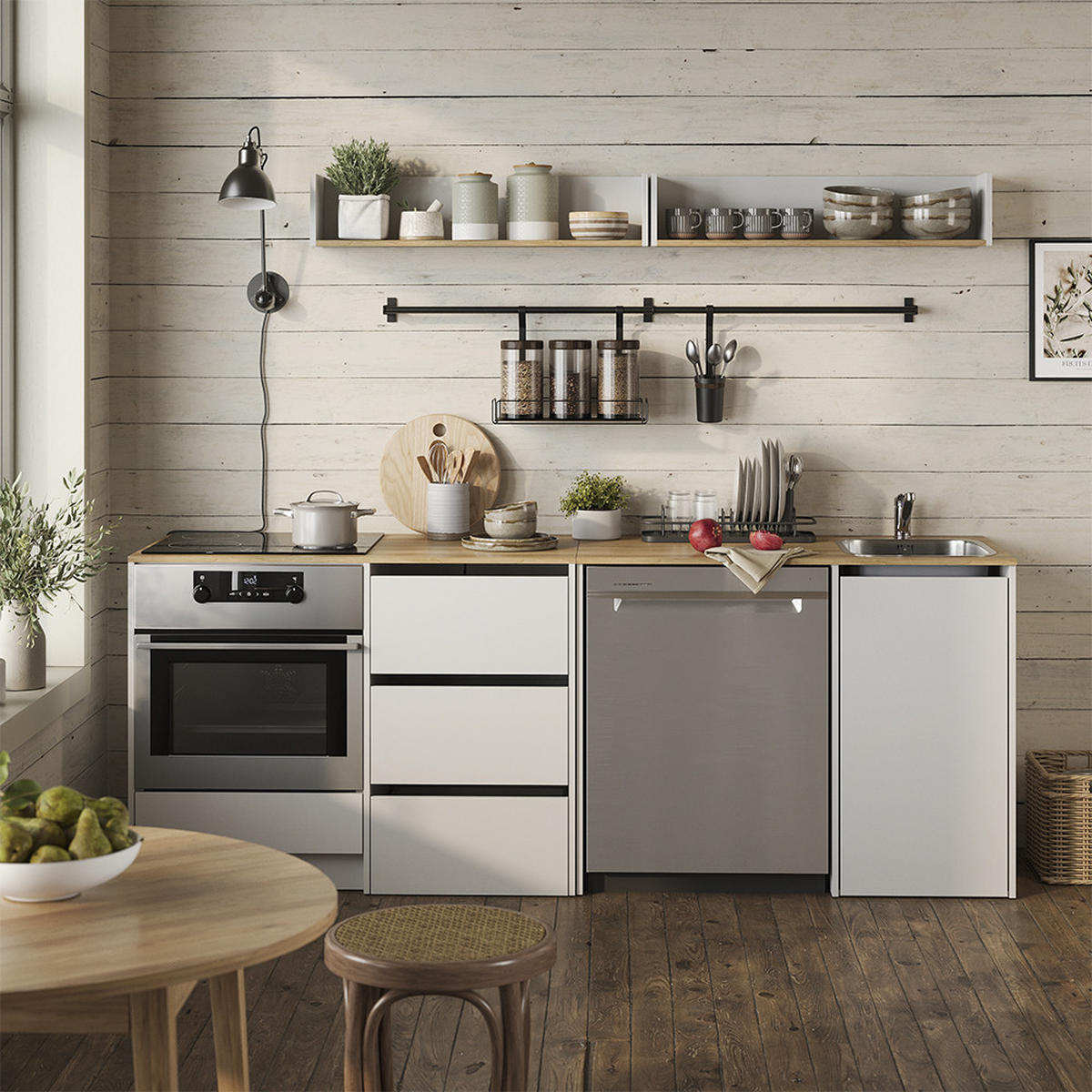 KÖKSUNDERSKÅP Viktor, Vit/Hantverks ek, med handfat och kran - Vit/Ek Artisan, Träbaserade material (230.4/88.2/60.3cm) - Vicco