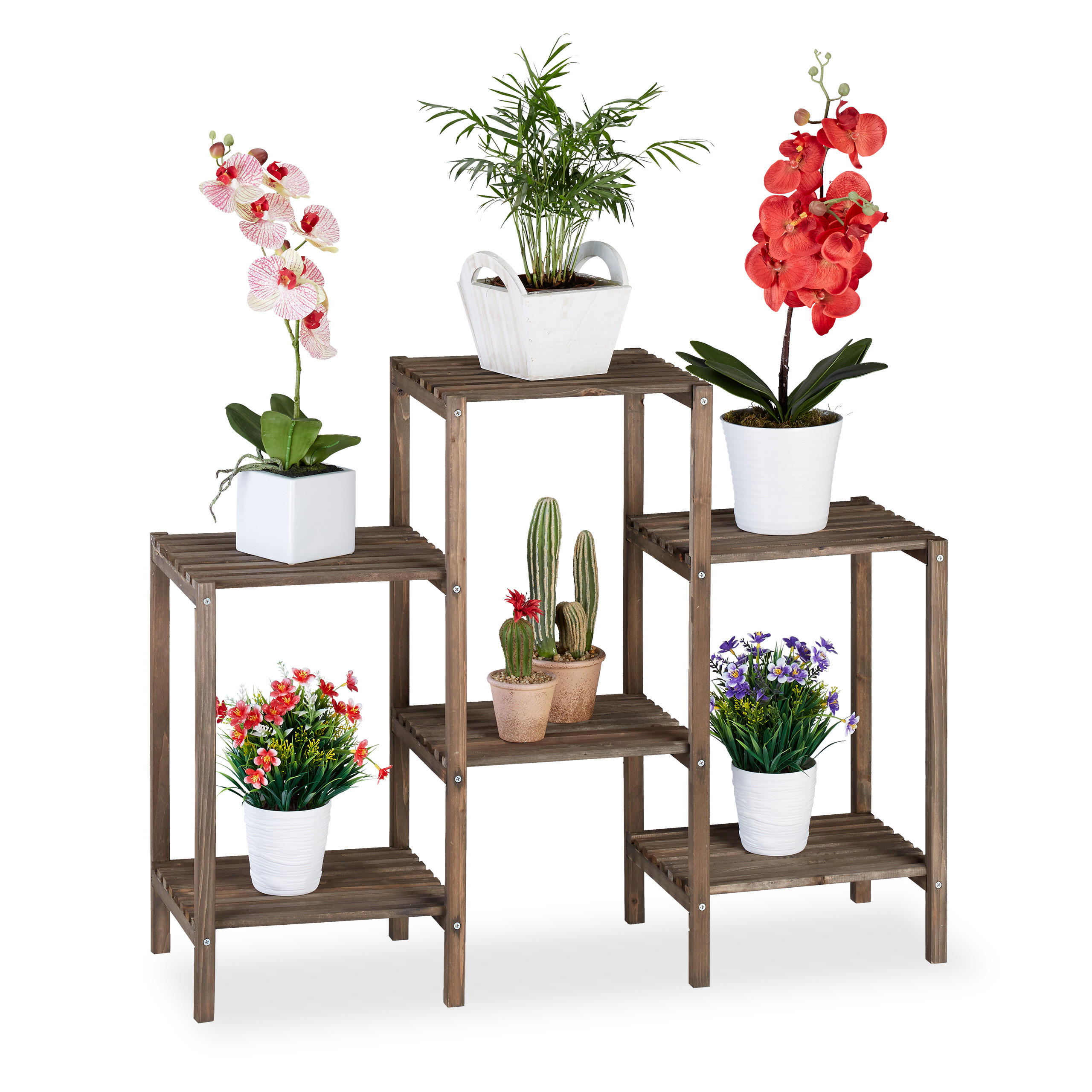 BLUMENREGAL - Dunkelbraun, Holz (89/70/27cm) - Relaxdays