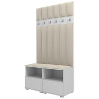 GEPOLSTERT Garderoben-Set Nela III LUX (Farbe Weiß + Stoff Trinity 01) - Silberfarben/Creme, Holz/Holzwerkstoff (100/187/40cm) - Ravio